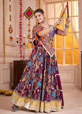 Purple designer Navratri dress lehenga choli with mirror work